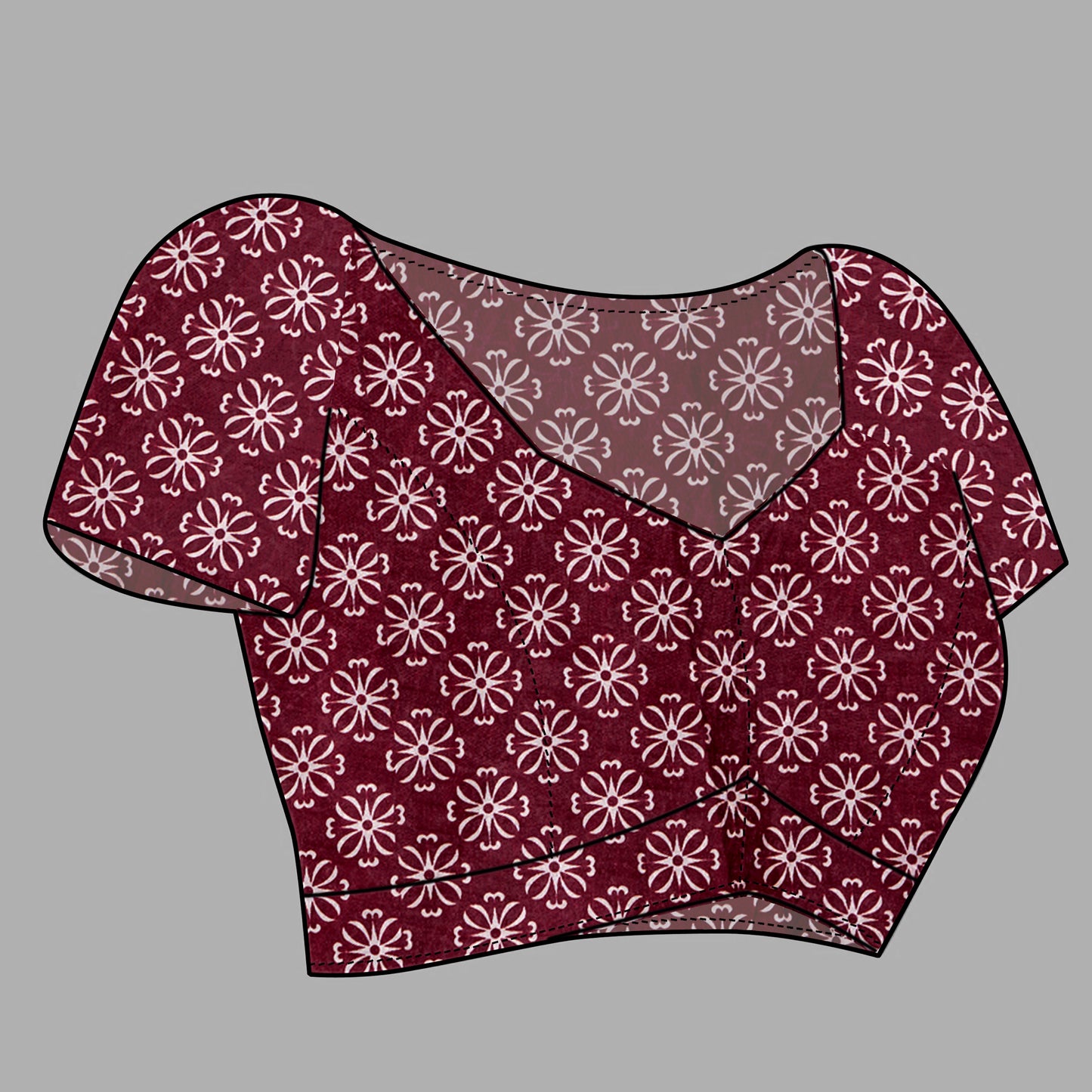 Saree – Soft Cotton Ajrakh Print Dark Maroon (Different Motif) - D15