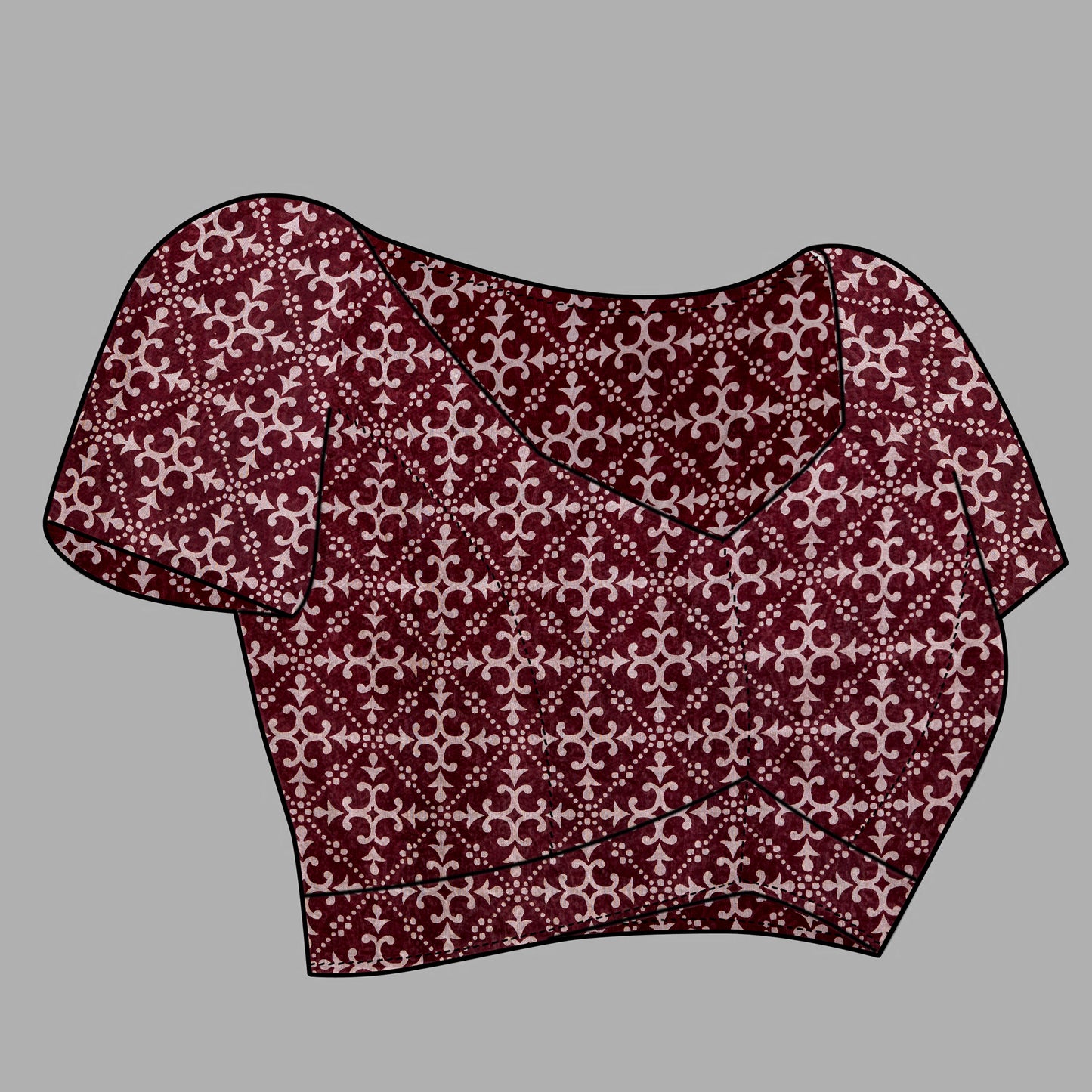 Saree – Soft Cotton Ajrakh Print Dark Maroon (Different Motif) - D17