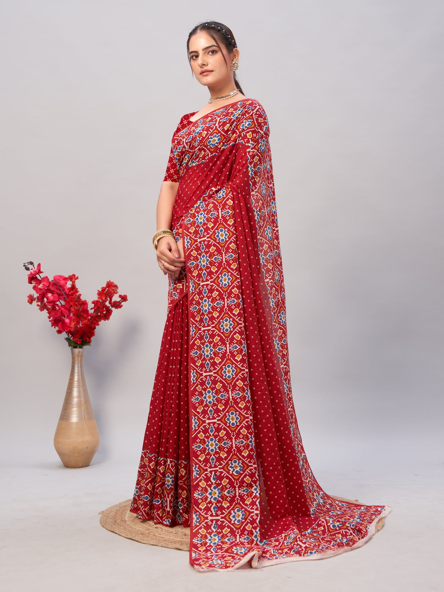 Saree – Soft Cotton Ajrakh Print Red - D4