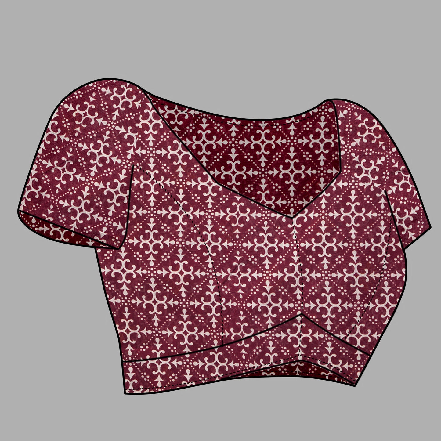 Saree - Soft Cotton Ajarakh Print Wine Maroon - D1
