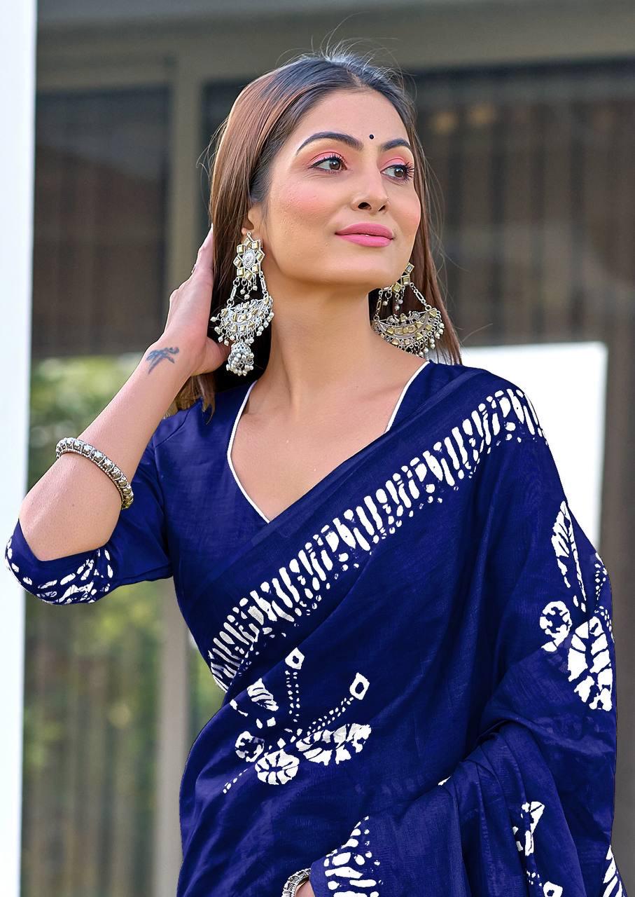 Saree – Soft Cotton Mal Mal Blue – D3