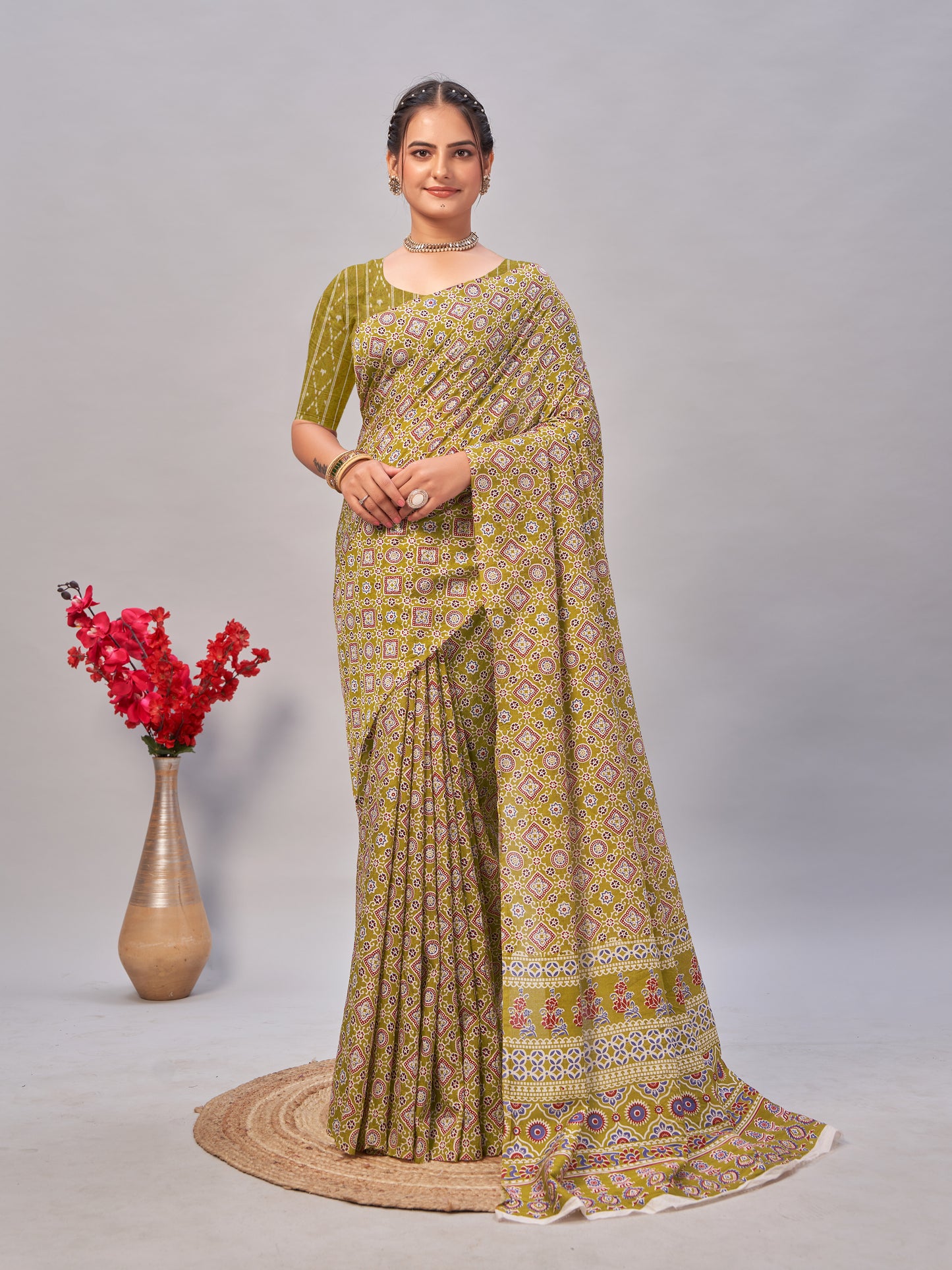 Saree – Soft Cotton Ajrakh Print Poster Yellow - D3