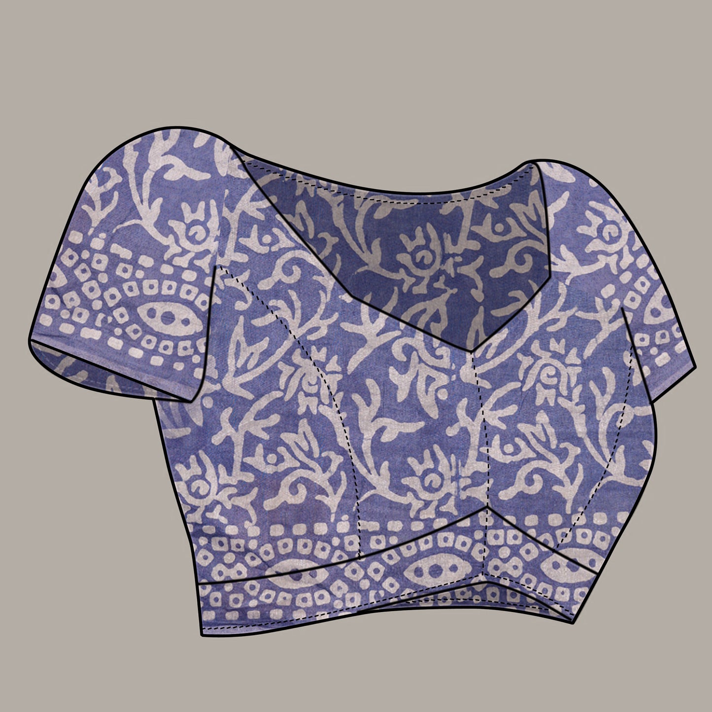 Saree – Soft Cotton Batik Print Box Grey - B10