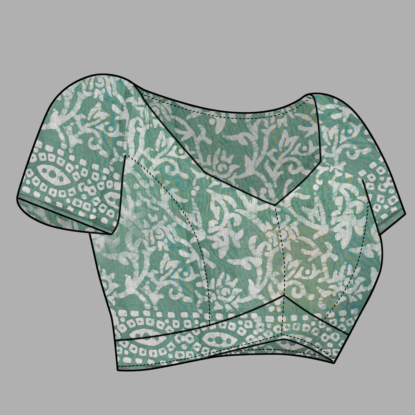 Saree – Soft Cotton Batik Print Box Green - B9