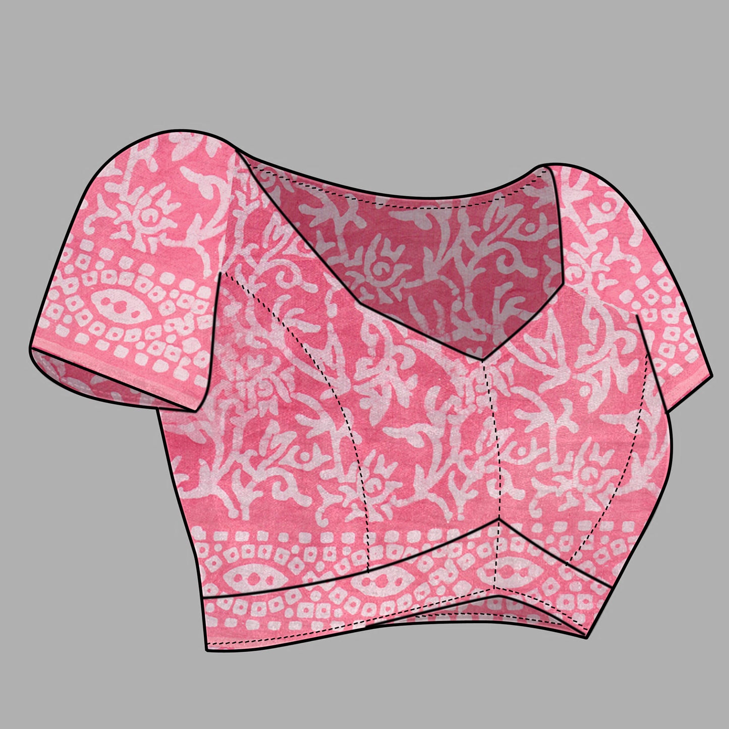 Saree – Soft Cotton Batik Print Box Pink - B8