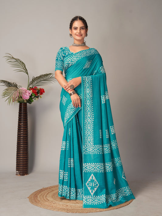 Saree – Soft Cotton Batik Print Box Rama - B7