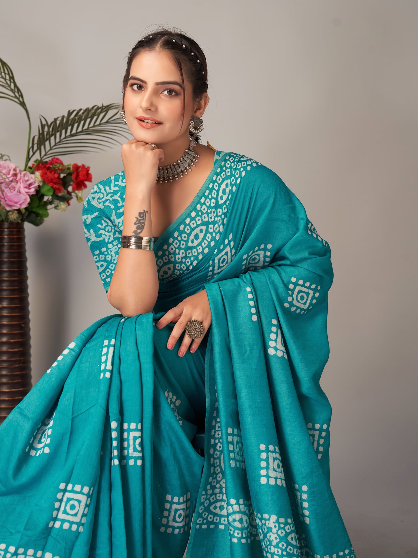 Saree – Soft Cotton Batik Print Box Rama - B7