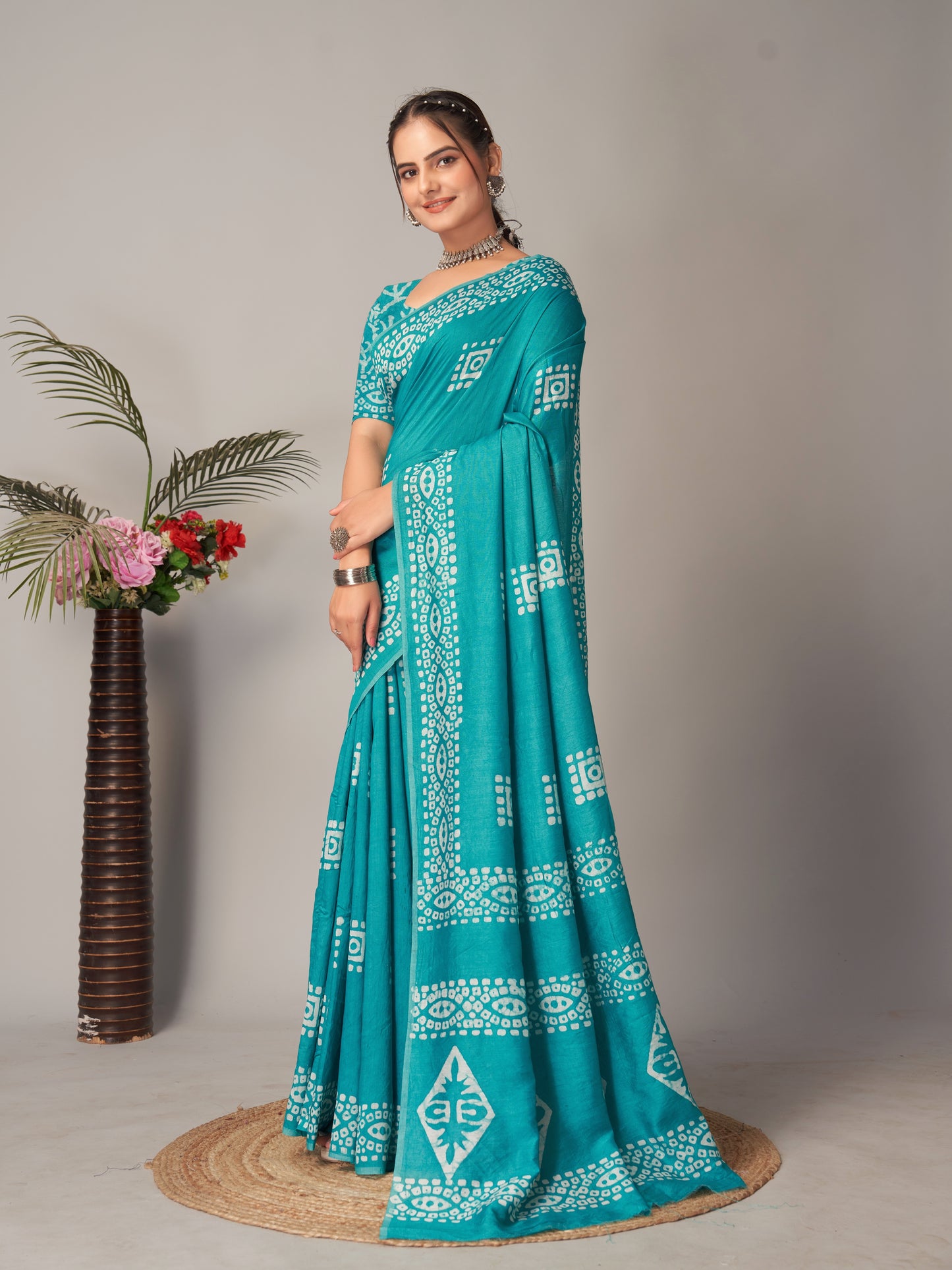 Saree – Soft Cotton Batik Print Box Rama - B7