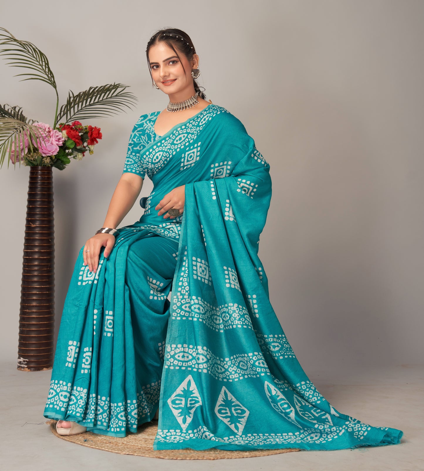 Saree – Soft Cotton Batik Print Box Rama - B7
