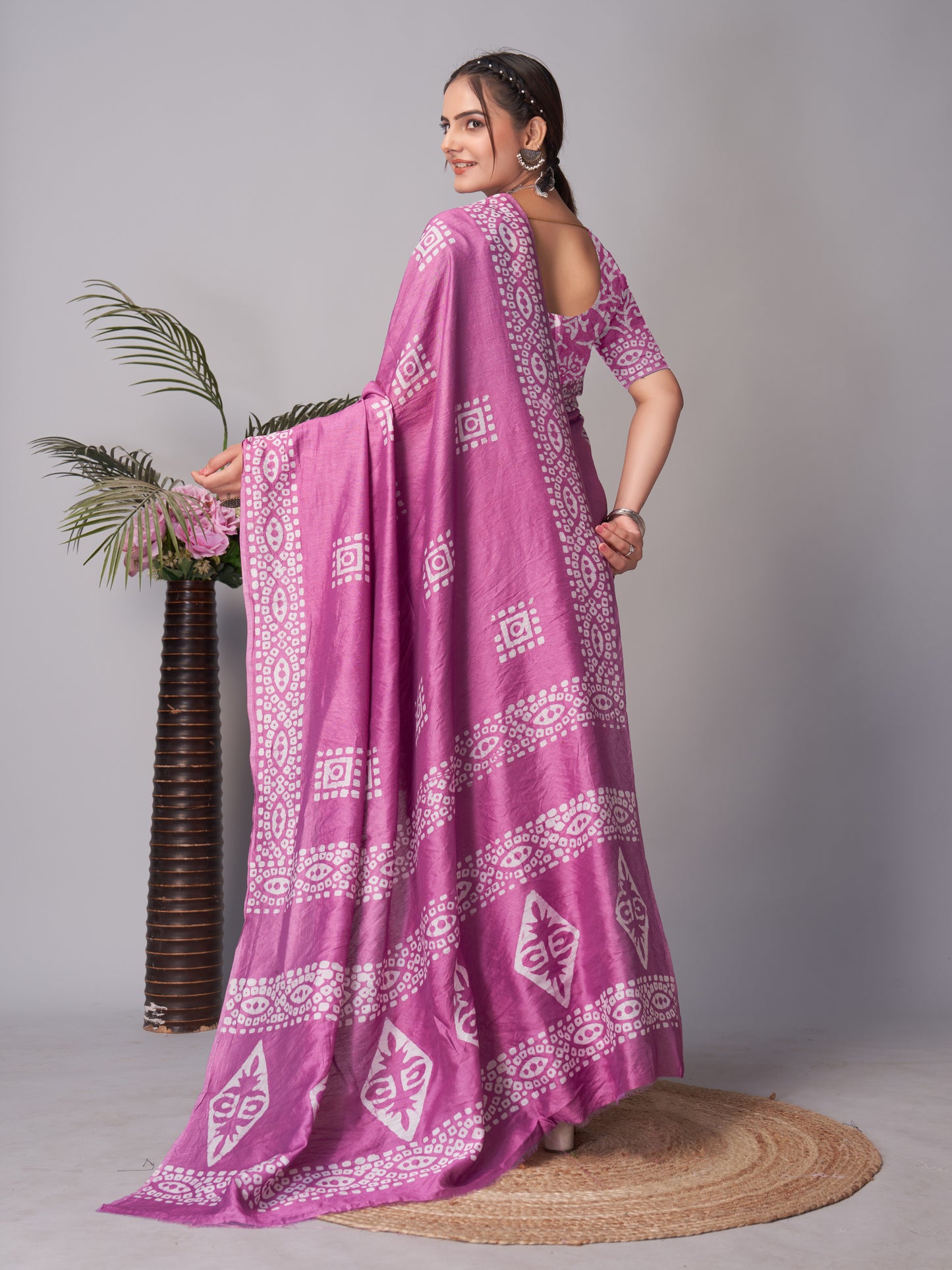 Saree – Soft Cotton Batik Print Box Wine - B6