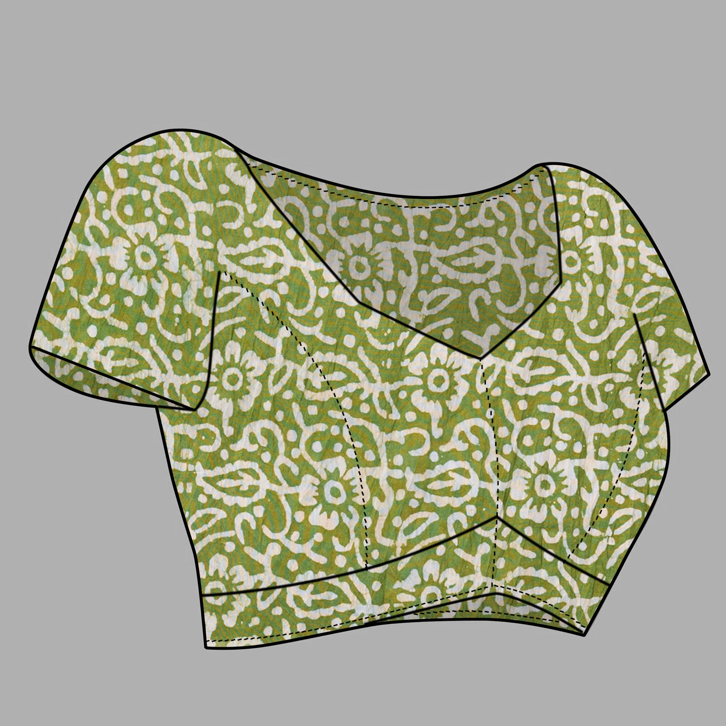 Saree – Soft Cotton Batik Print Mango Green - B4
