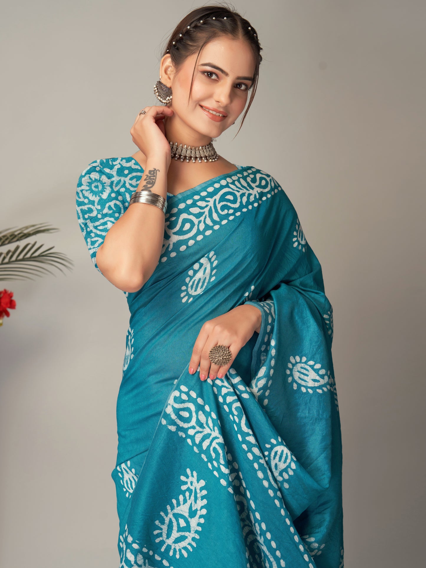 Saree – Soft Cotton Batik Print Mango Rama - B2