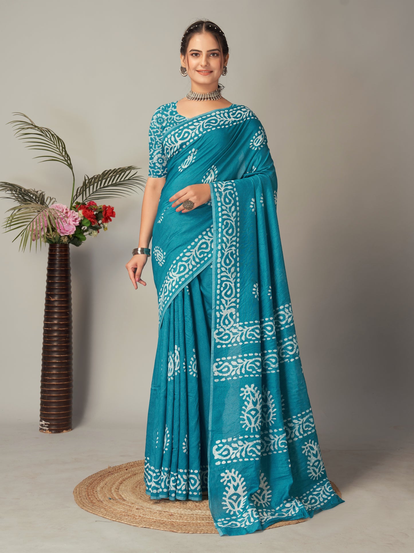 Saree – Soft Cotton Batik Print Mango Rama - B2