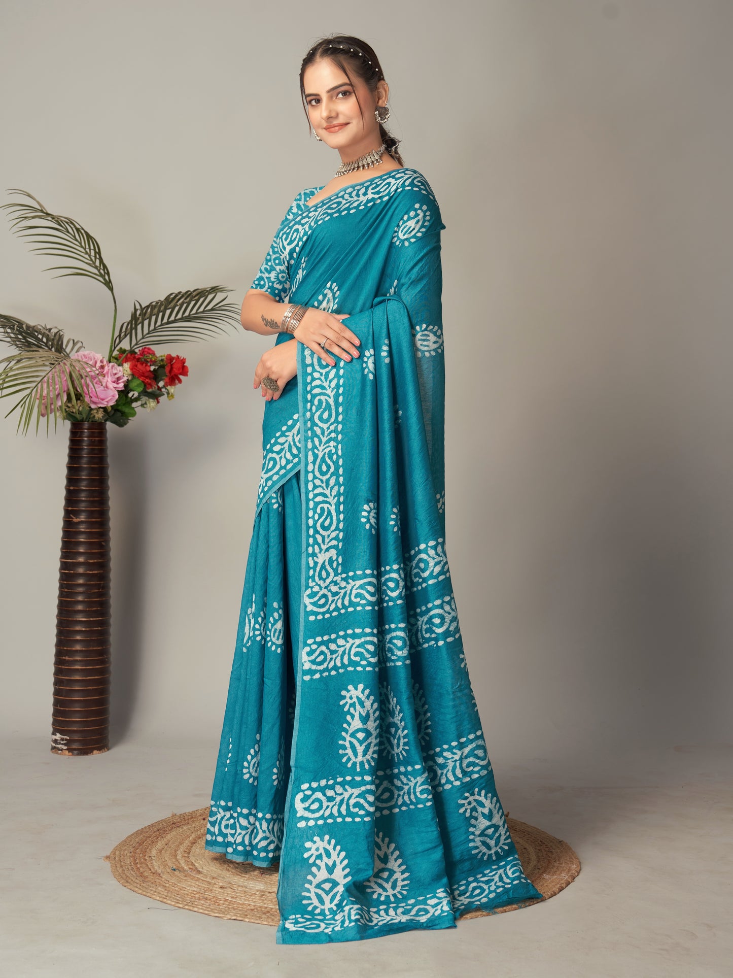 Saree – Soft Cotton Batik Print Mango Rama - B2