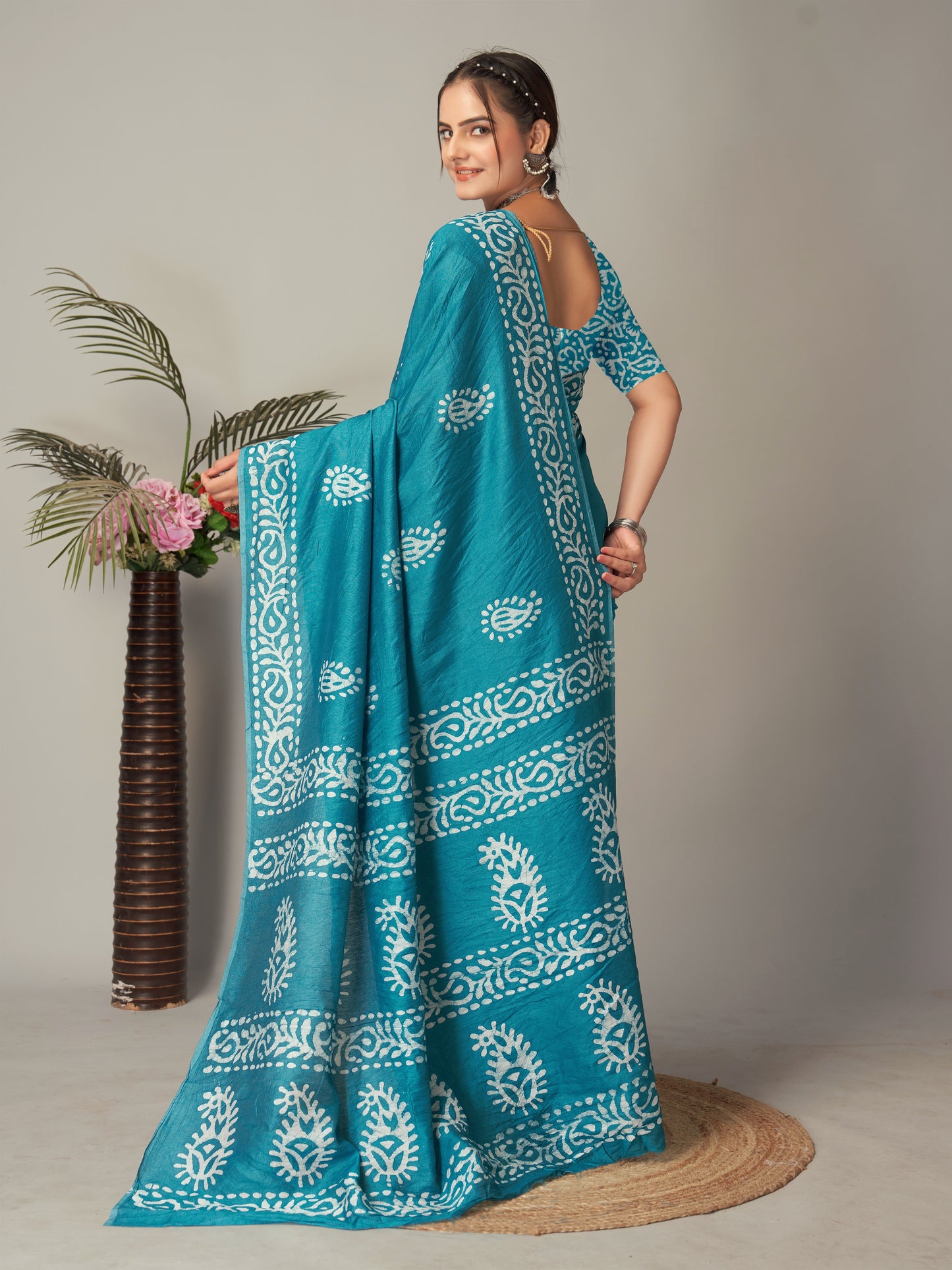 Saree – Soft Cotton Batik Print Mango Rama - B2
