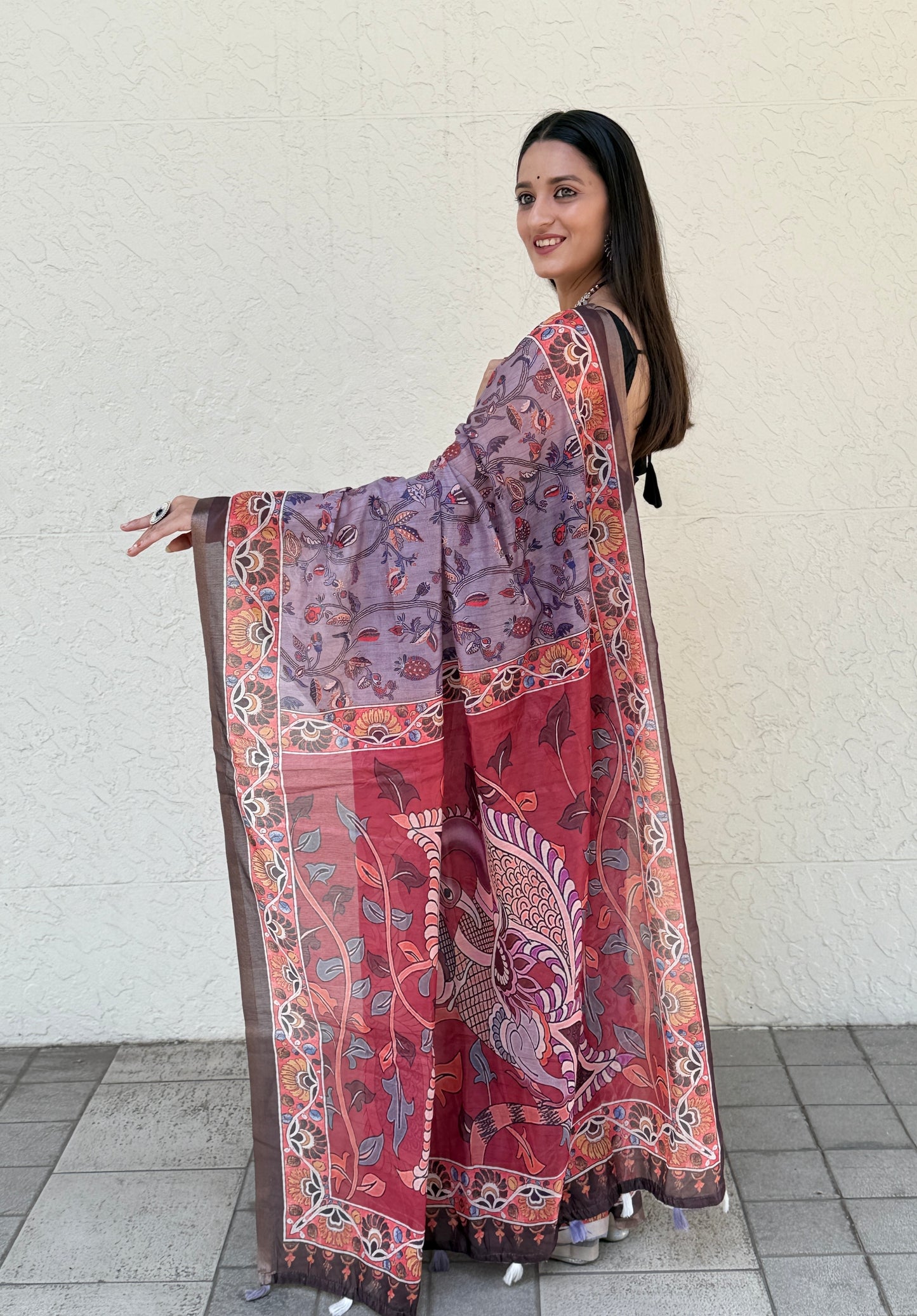 Saree – Soft Cotton Slub Print Light Purple - D1