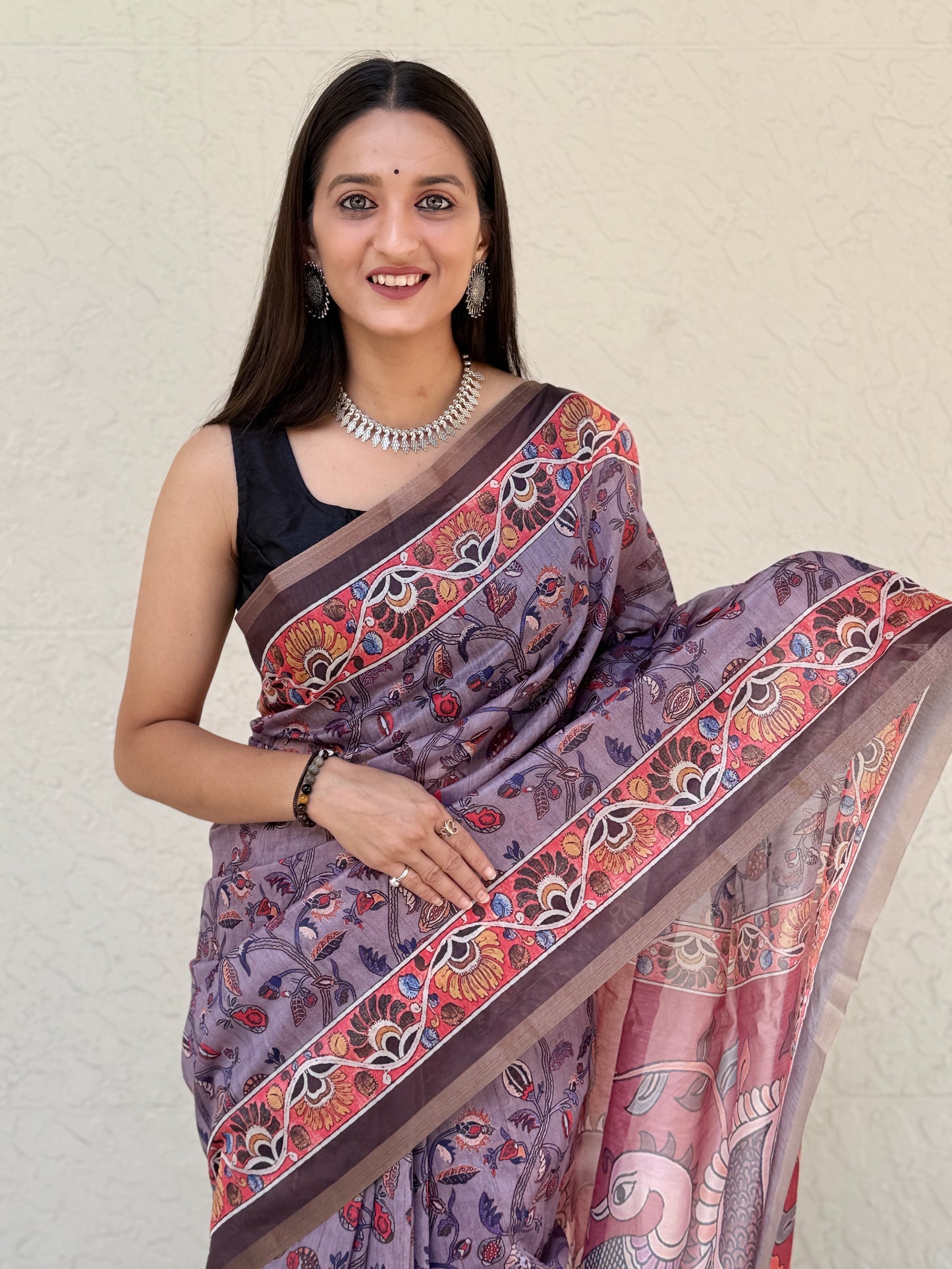 Saree – Soft Cotton Slub Print Light Purple - D1