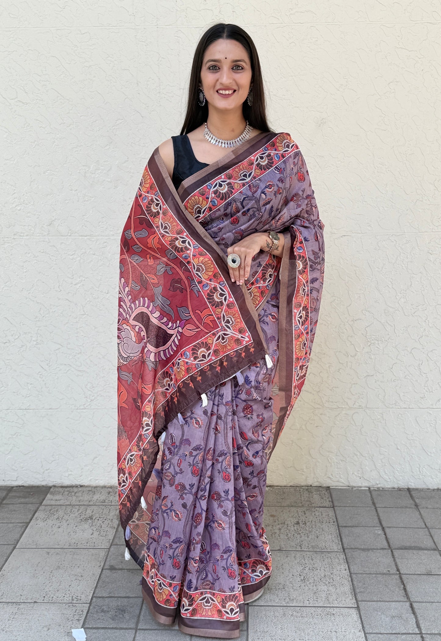 Saree – Soft Cotton Slub Print Light Purple - D1