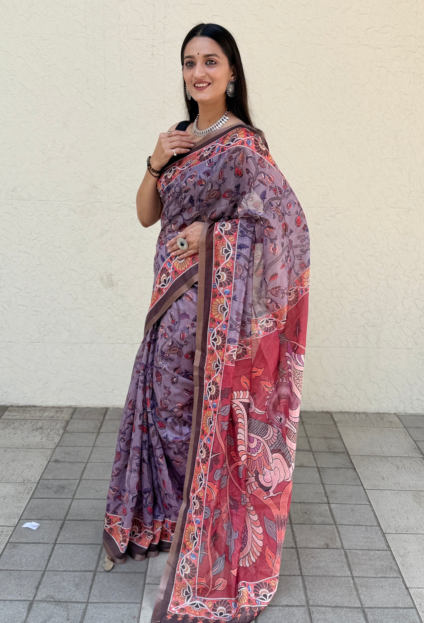 Saree – Soft Cotton Slub Print Light Purple - D1