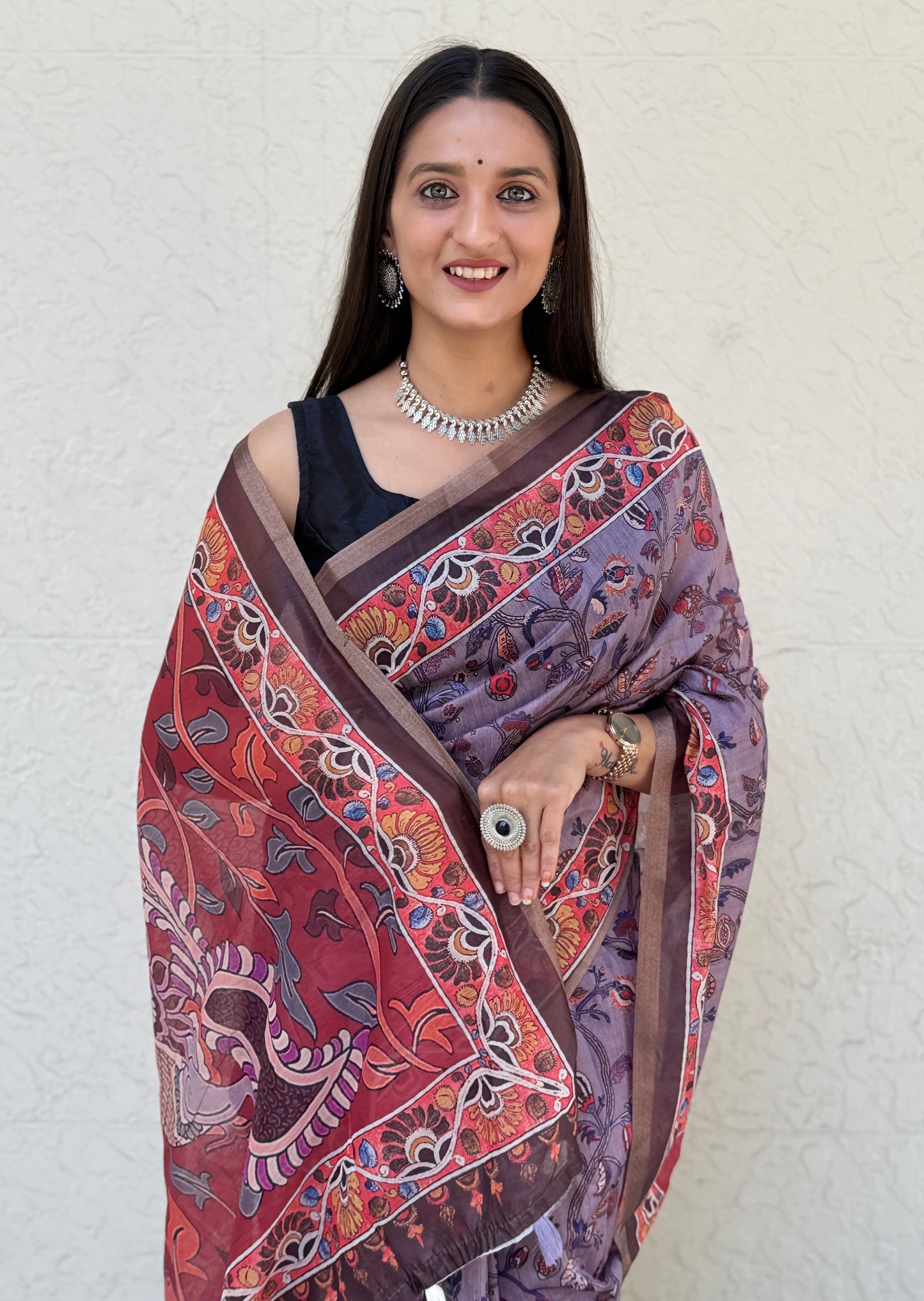 Saree – Soft Cotton Slub Print Light Purple - D1