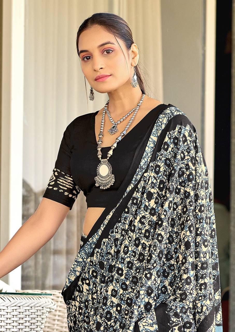 Saree – Soft Cotton Mal Mal Black - D1