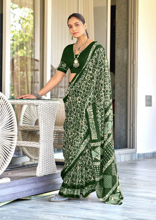 Saree – Soft Cotton Mal Mal Green - D1
