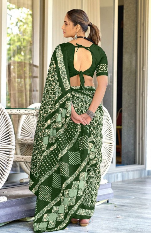 Saree – Soft Cotton Mal Mal Green - D1