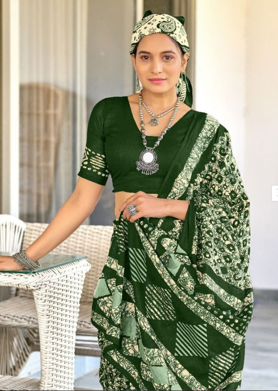 Saree – Soft Cotton Mal Mal Green - D1