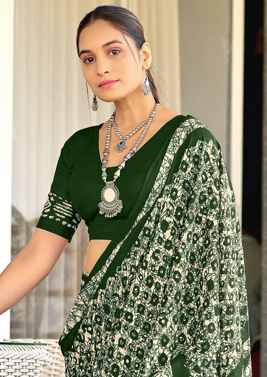 Saree – Soft Cotton Mal Mal Green - D1