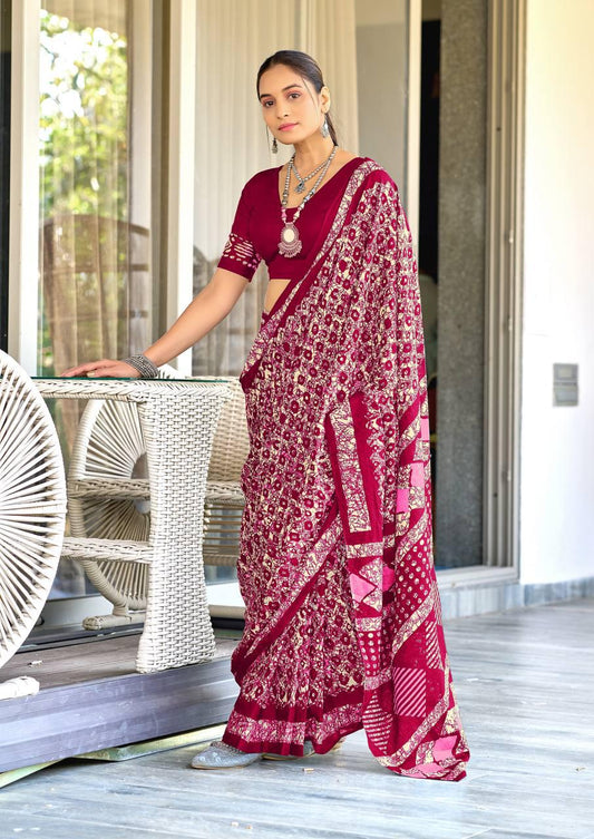 Saree – Soft Cotton Mal Mal Maroon - D1