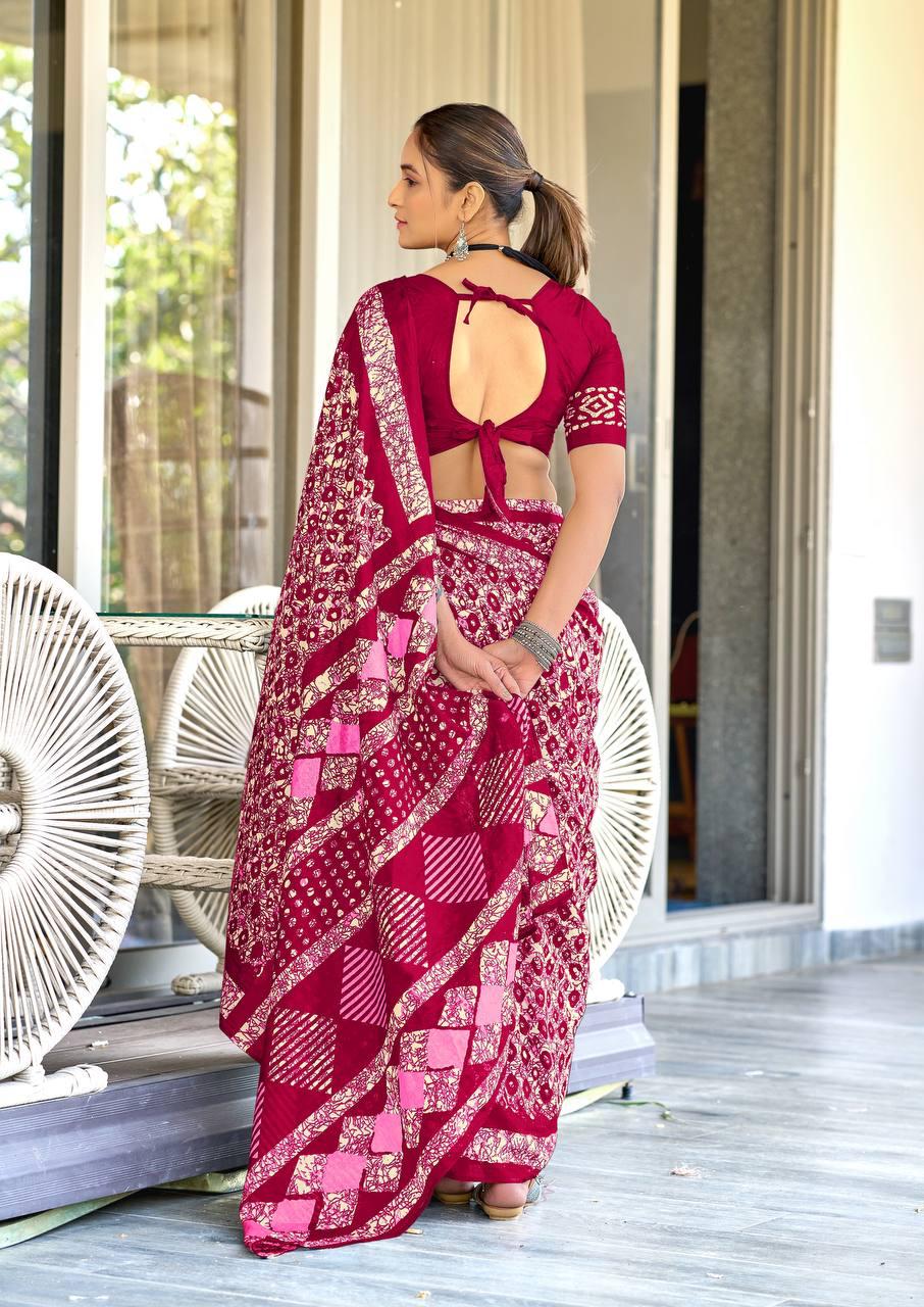 Saree – Soft Cotton Mal Mal Maroon - D1