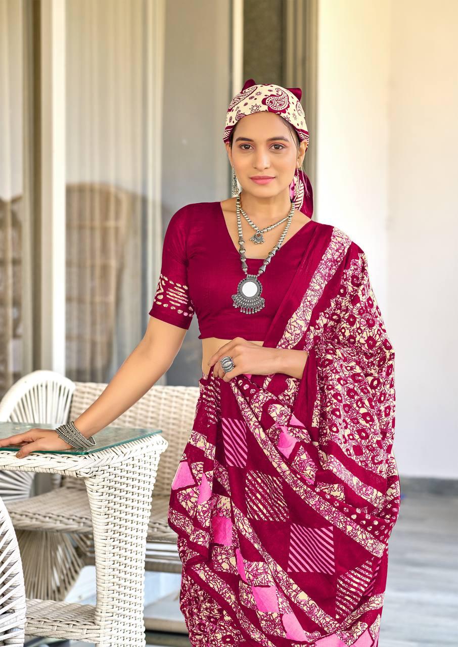 Saree – Soft Cotton Mal Mal Maroon - D1