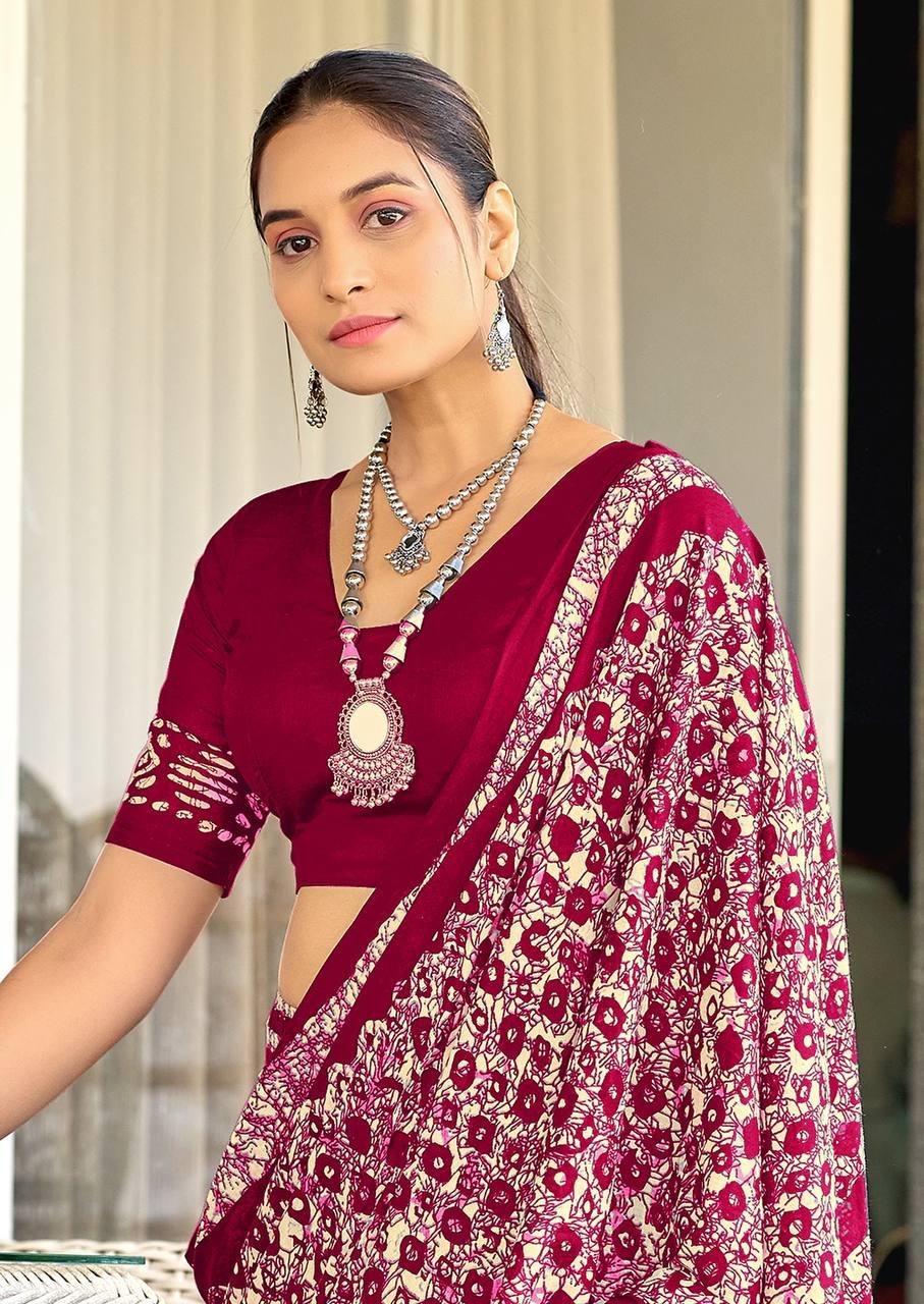 Saree – Soft Cotton Mal Mal Maroon - D1