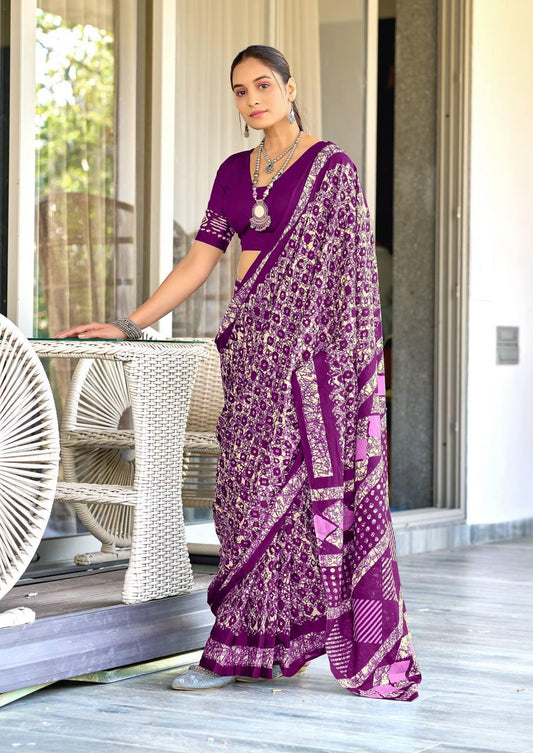 Saree – Soft Cotton Mal Mal Wine - D1