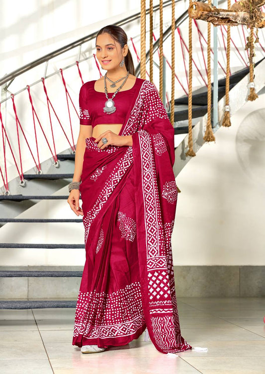 Saree – Soft Cotton Mal Mal Maroon – D2