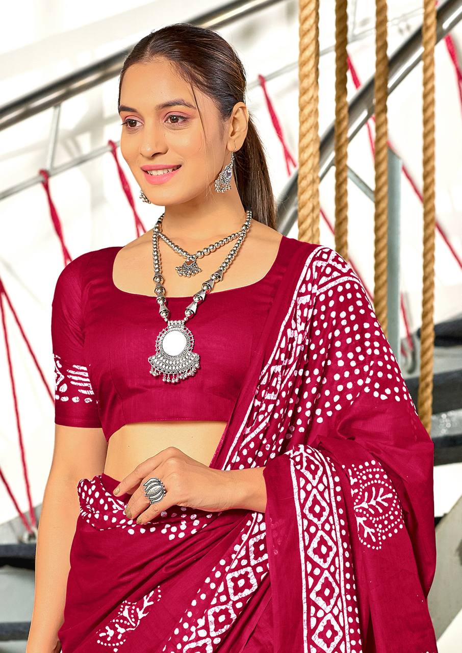 Saree – Soft Cotton Mal Mal Maroon – D2