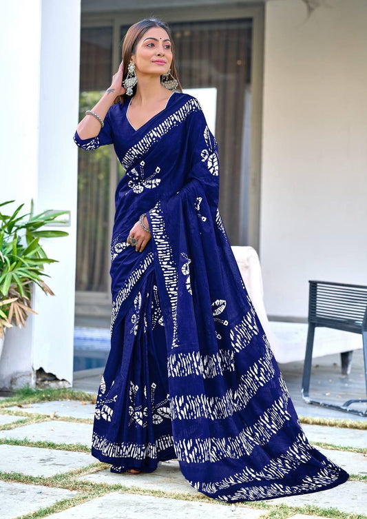 Saree – Soft Cotton Mal Mal Blue – D3