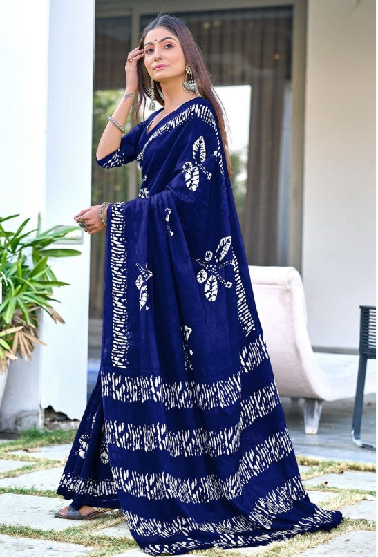 Saree – Soft Cotton Mal Mal Blue – D3