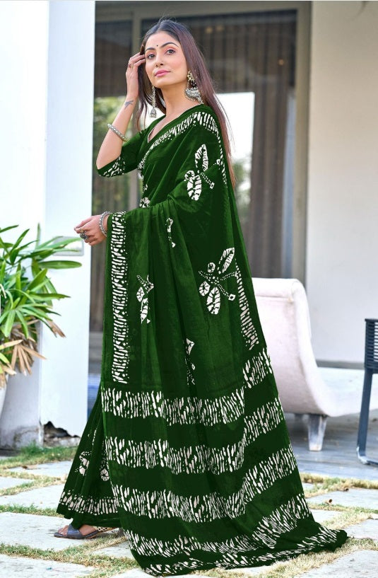 Saree – Soft Cotton Mal Mal Green – D3