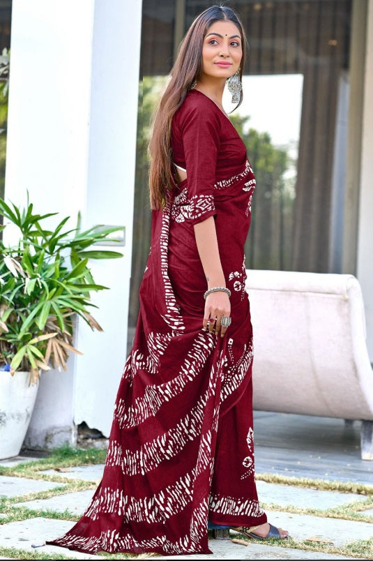Saree – Soft Cotton Mal Mal Maroon – D3
