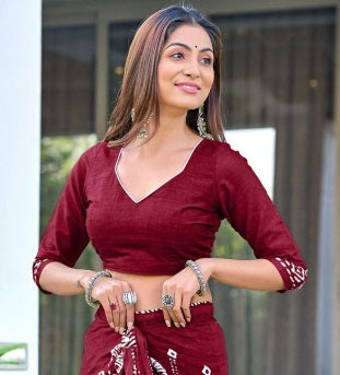 Saree – Soft Cotton Mal Mal Maroon – D3