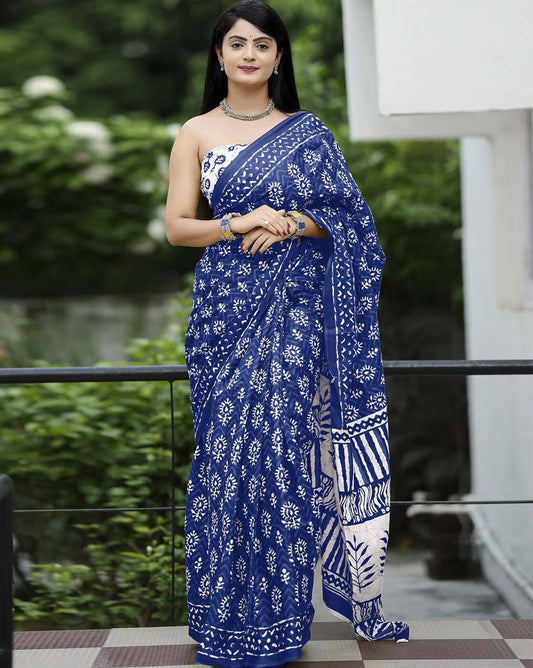 Saree – Soft Cotton Mal Mal Blue – D6