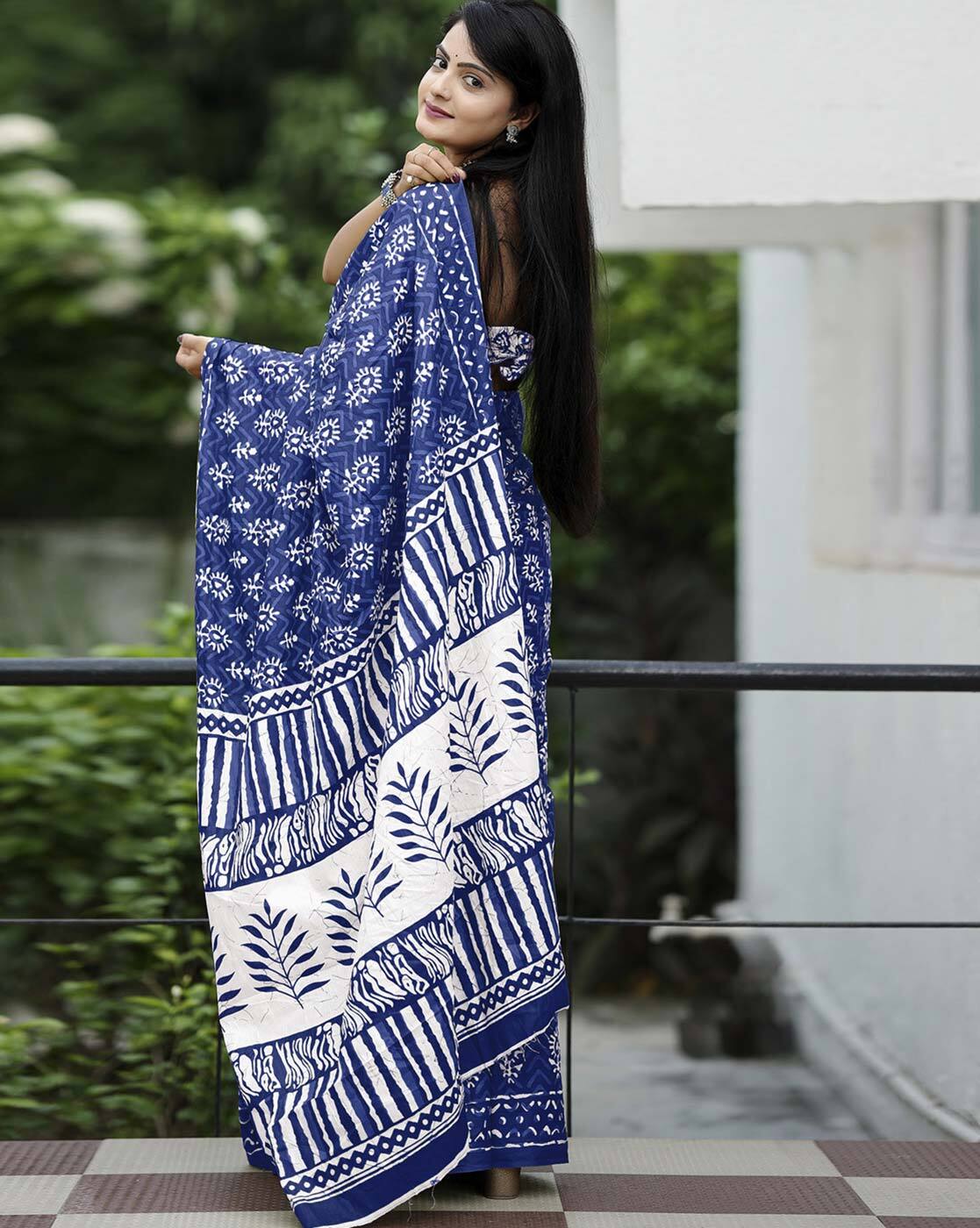 Saree – Soft Cotton Mal Mal Blue – D6