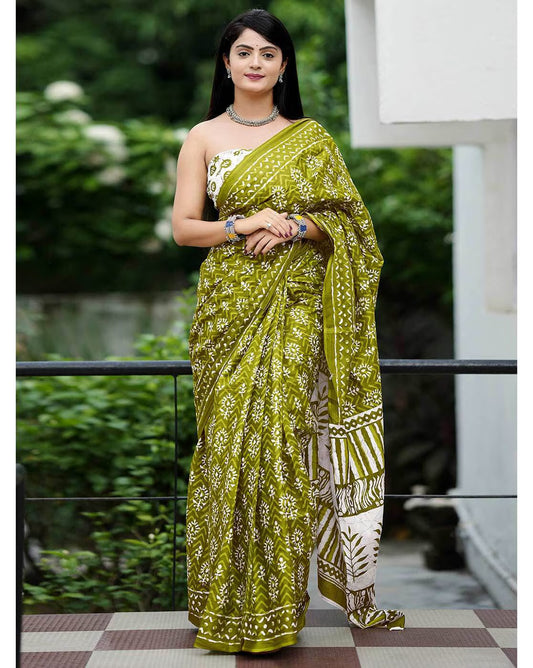 Saree – Soft Cotton Mal Mal Green – D6