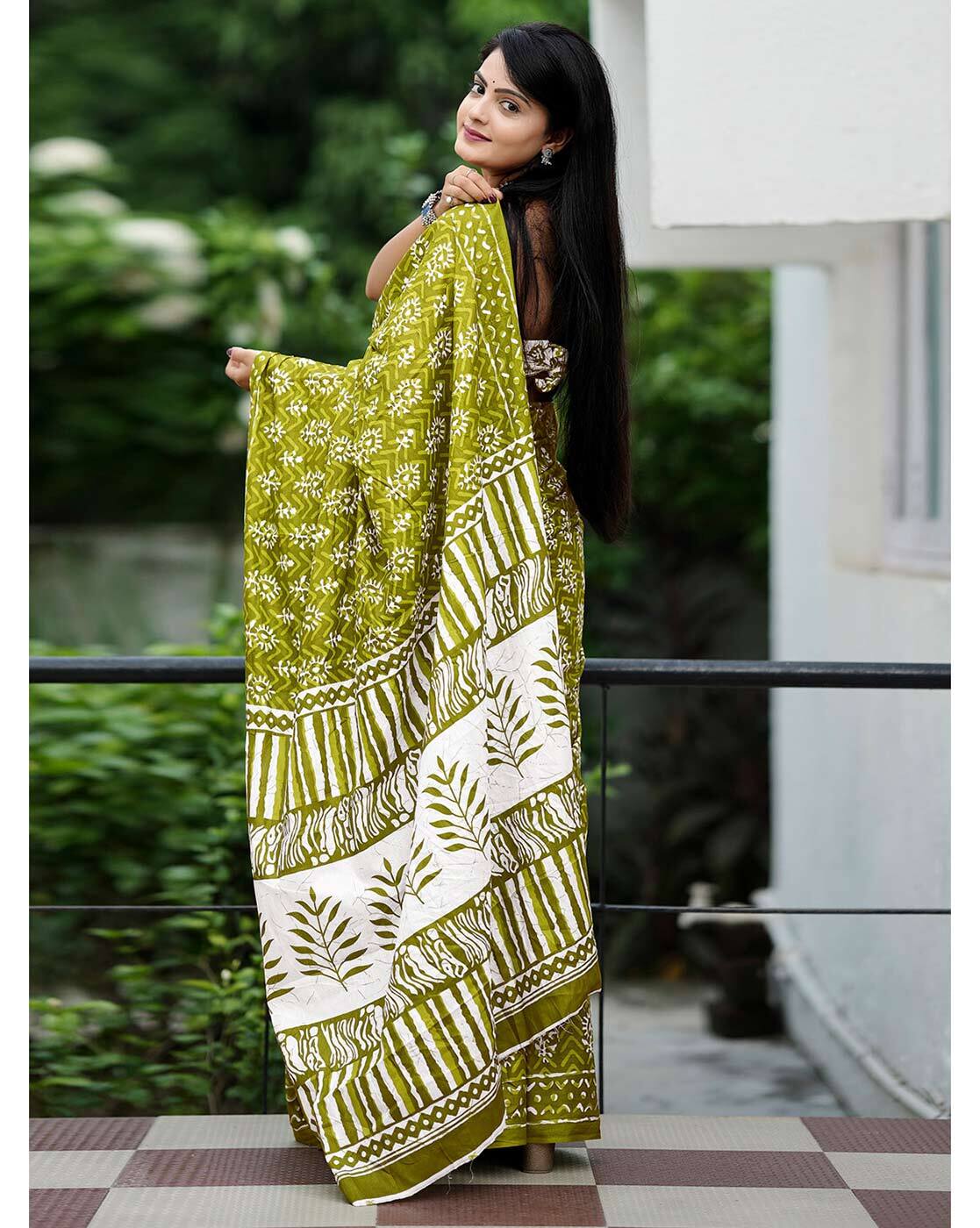 Saree – Soft Cotton Mal Mal Green – D6