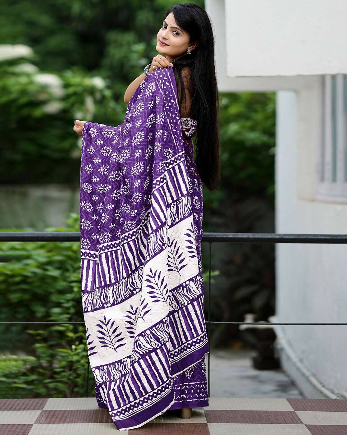 Saree – Soft Cotton Mal Mal Purple – D6