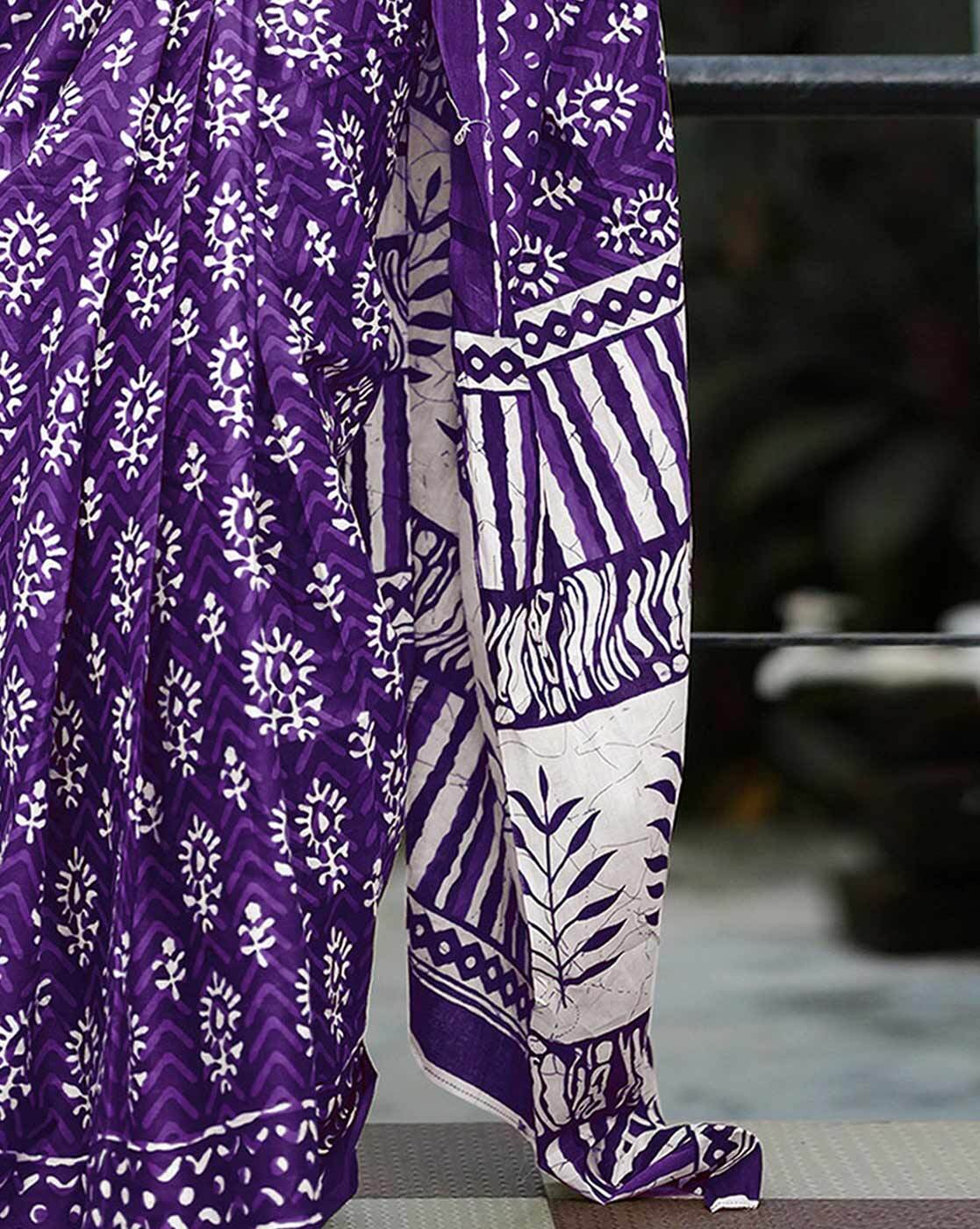 Saree – Soft Cotton Mal Mal Purple – D6