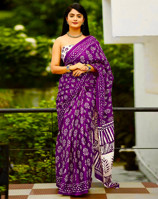 Saree – Soft Cotton Mal Mal Wine – D6