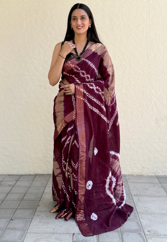 Saree – Soft Cotton Shibori Print Chickoo