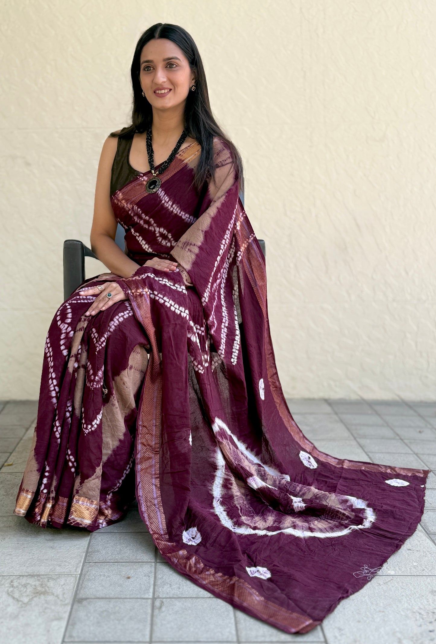Saree – Soft Cotton Shibori Print Chickoo